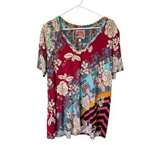 Johnny Was Bamboo Shirt Women Size XL Floral Crazy Print Pattern Colorful Soft